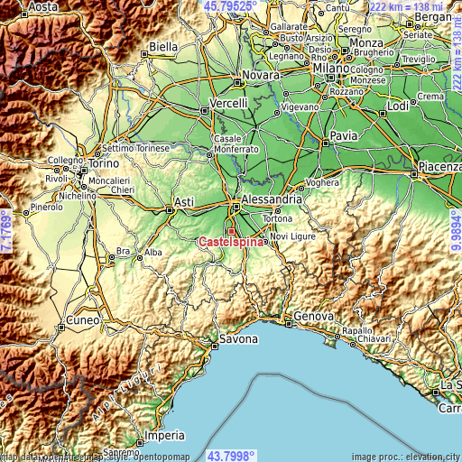 Topographic map of Castelspina