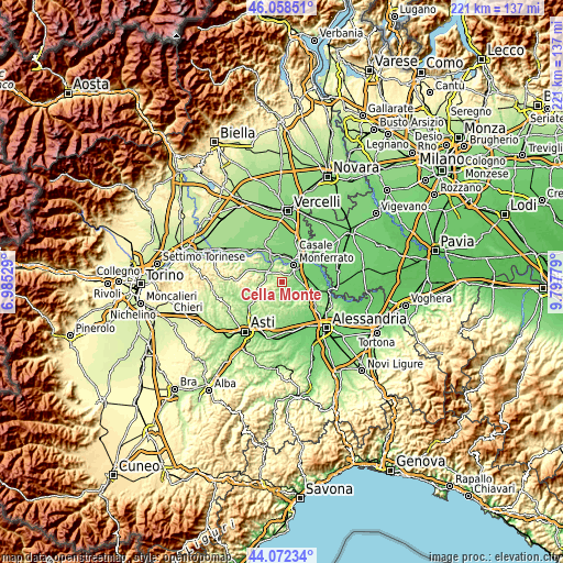 Topographic map of Cella Monte