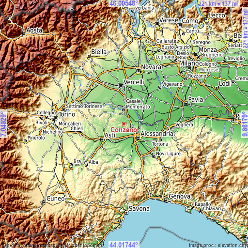 Topographic map of Conzano