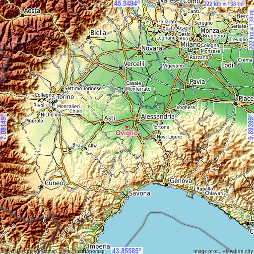 Topographic map of Oviglio