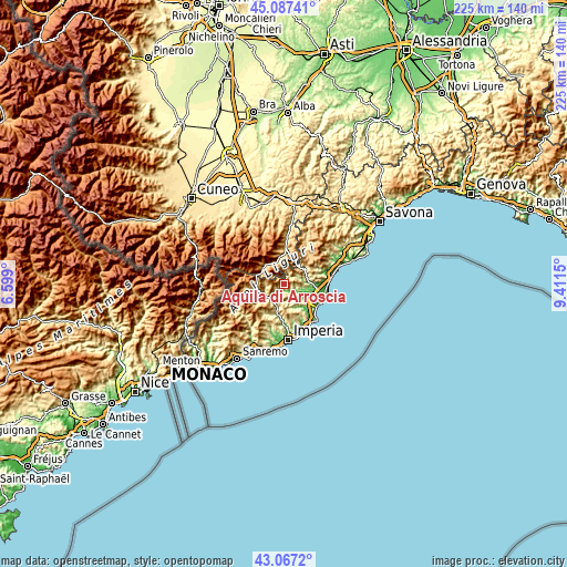 Topographic map of Aquila di Arroscia