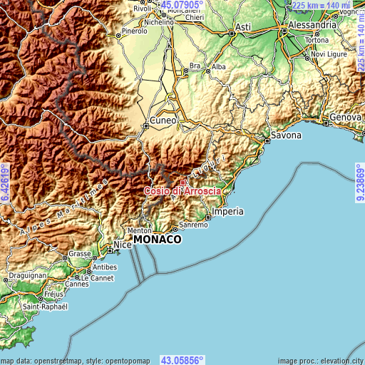 Topographic map of Cosio di Arroscia