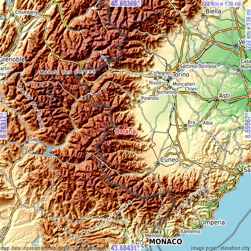 Topographic map of Ostana