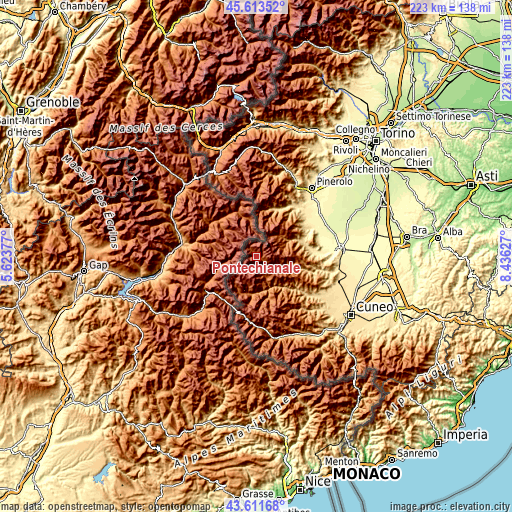 Topographic map of Pontechianale