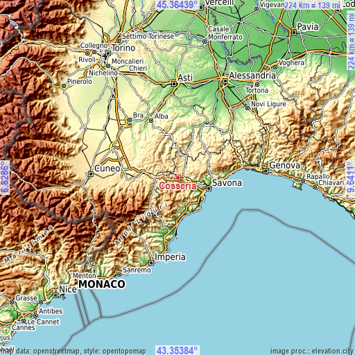 Topographic map of Cosseria