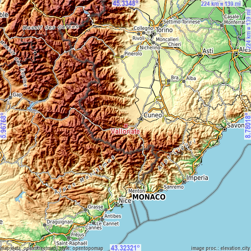 Topographic map of Valloriate