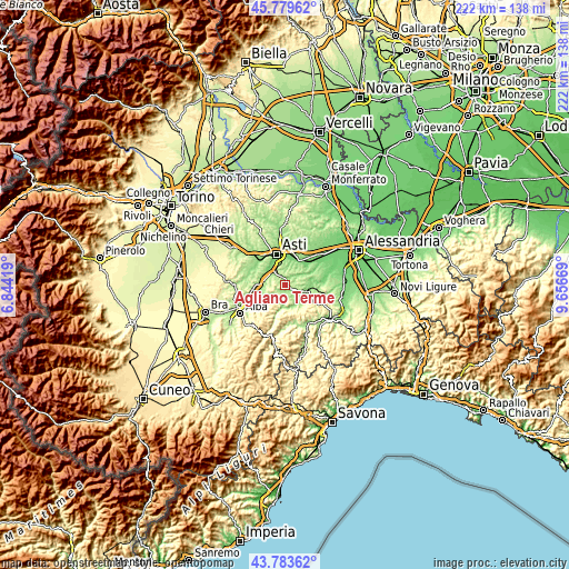 Topographic map of Agliano Terme