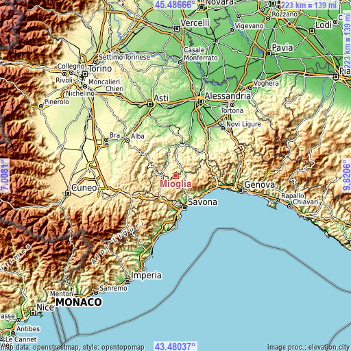 Topographic map of Mioglia