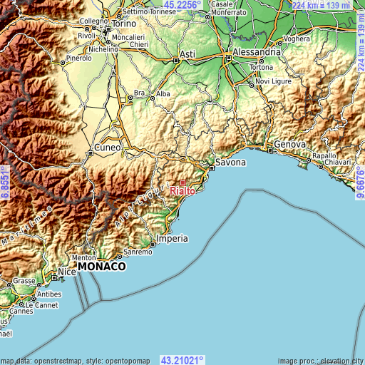 Topographic map of Rialto