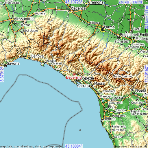 Topographic map of Beverino