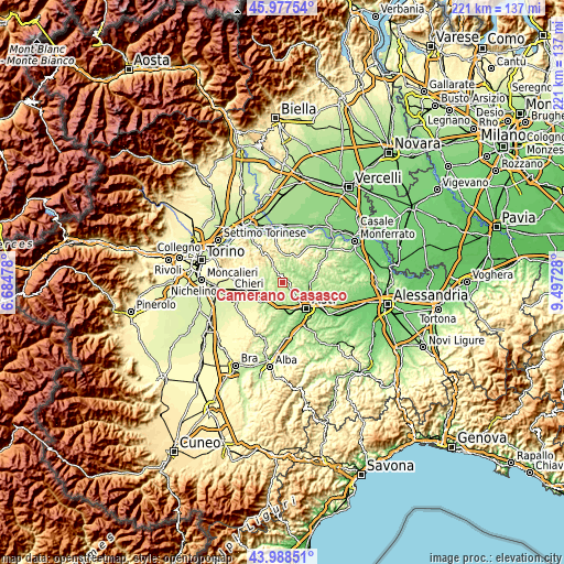 Topographic map of Camerano Casasco