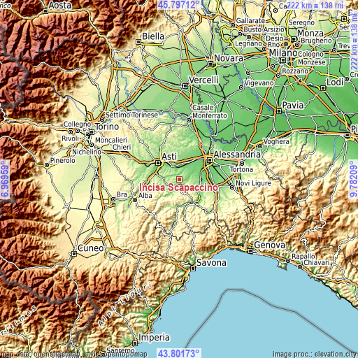 Topographic map of Incisa Scapaccino