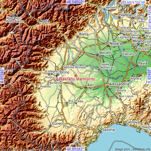 Topographic map of Passerano Marmorito