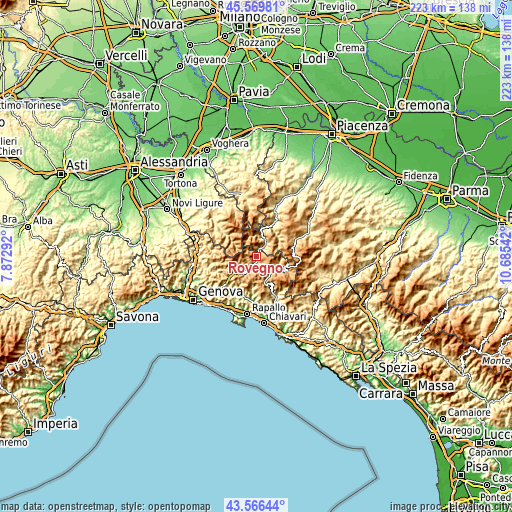 Topographic map of Rovegno