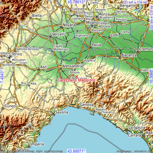 Topographic map of Carezzano Maggiore