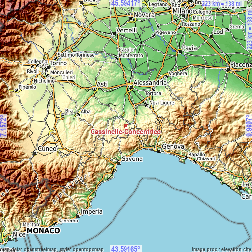 Topographic map of Cassinelle-Concentrico