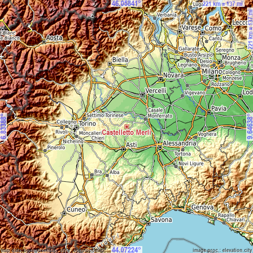 Topographic map of Castelletto Merli