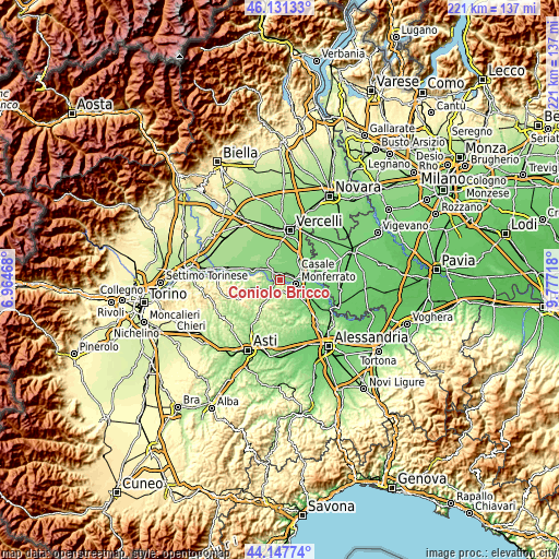 Topographic map of Coniolo Bricco