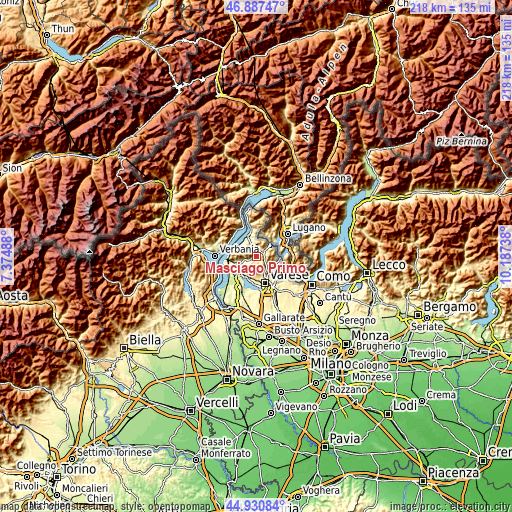 Topographic map of Masciago Primo