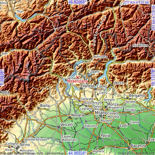 Topographic map of Mesenzana