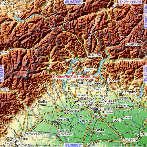 Topographic map of Montegrino Valtravaglia