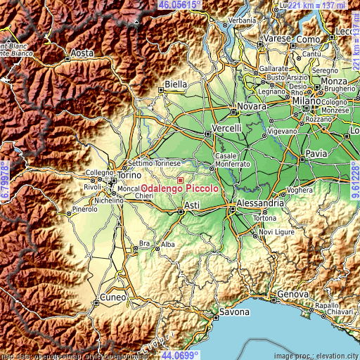 Topographic map of Odalengo Piccolo