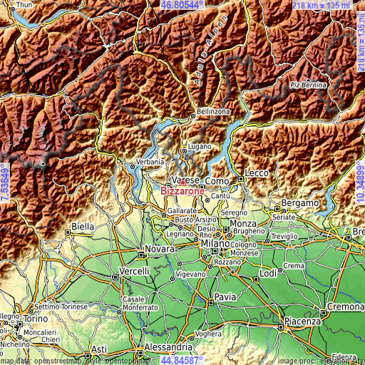 Topographic map of Bizzarone