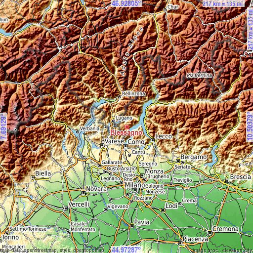 Topographic map of Blessagno