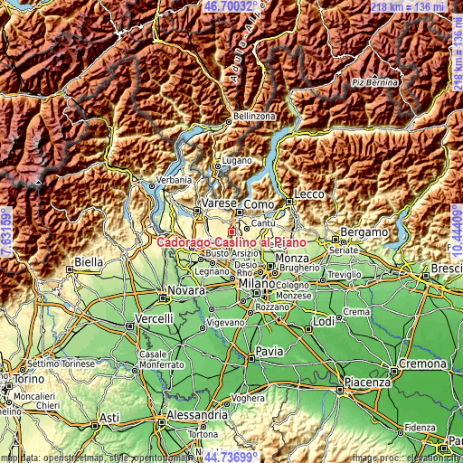 Topographic map of Cadorago-Caslino al Piano