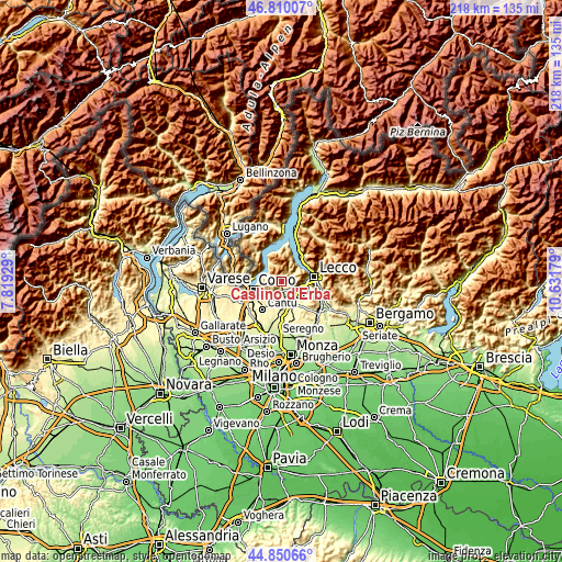 Topographic map of Caslino d'Erba