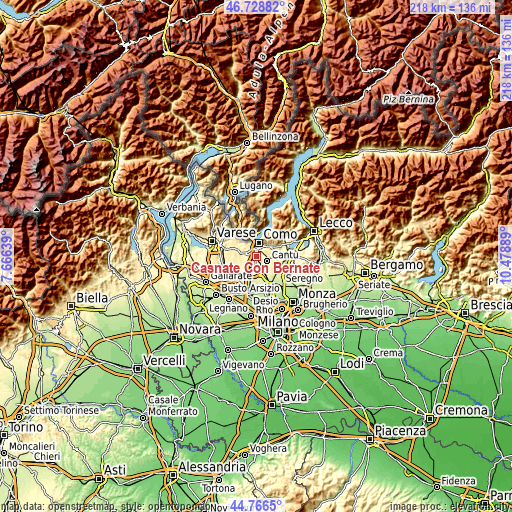 Topographic map of Casnate Con Bernate