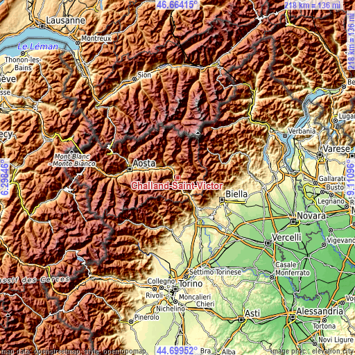 Topographic map of Challand-Saint-Victor