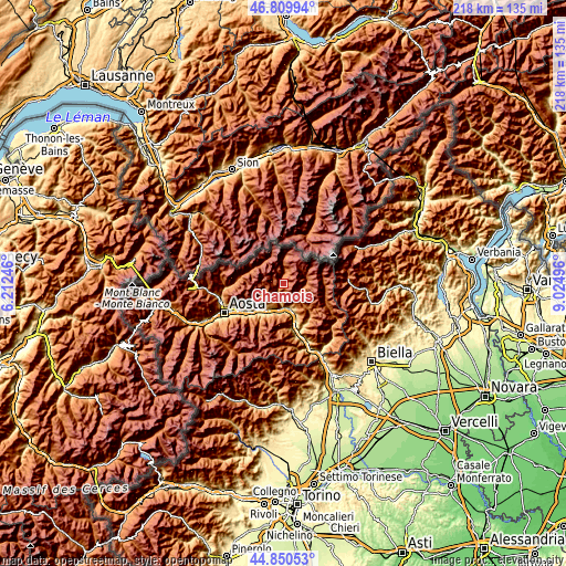 Topographic map of Chamois