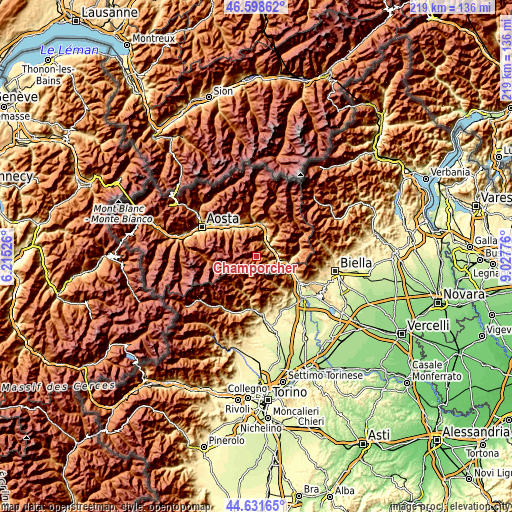 Topographic map of Champorcher