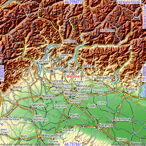 Topographic map of Merone