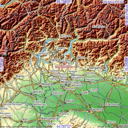 Topographic map of Montorfano