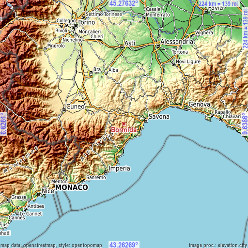 Topographic map of Bormida