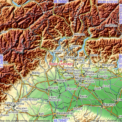 Topographic map of Bodio Lomnago