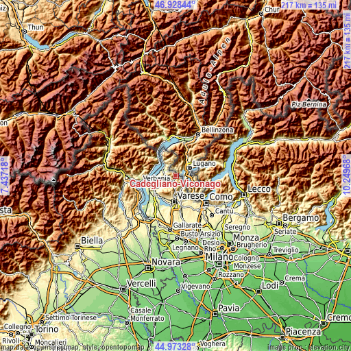 Topographic map of Cadegliano-Viconago