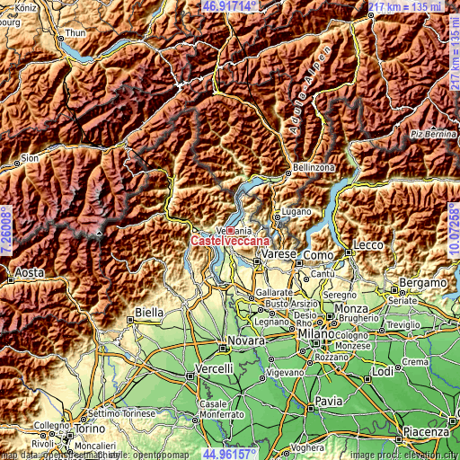 Topographic map of Castelveccana