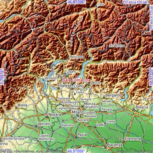 Topographic map of Sala Comacina