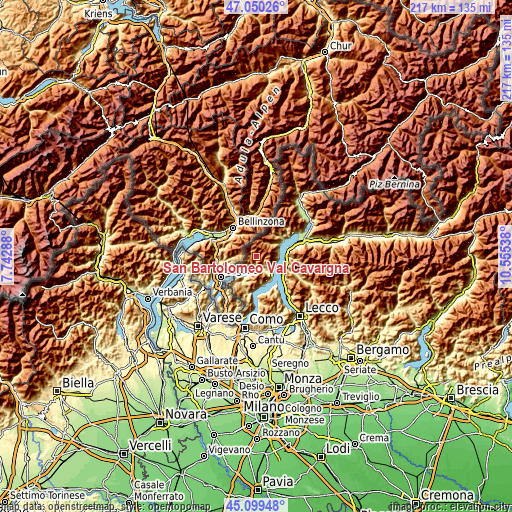 Topographic map of San Bartolomeo Val Cavargna