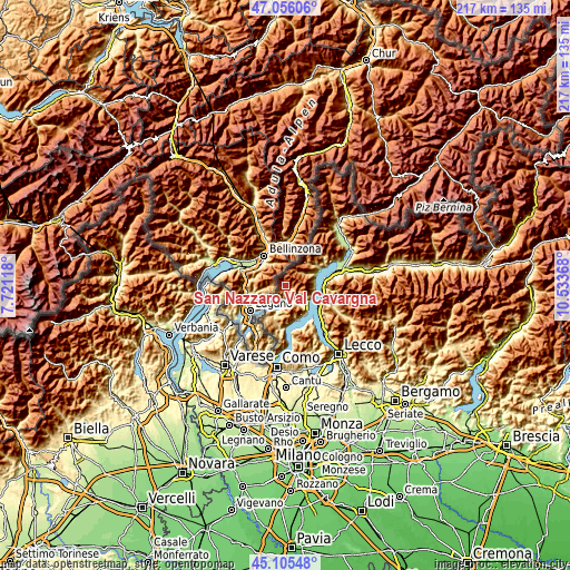 Topographic map of San Nazzaro Val Cavargna