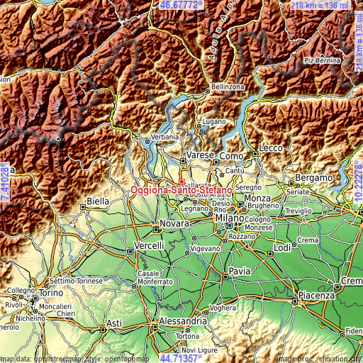 Topographic map of Oggiona-Santo Stefano