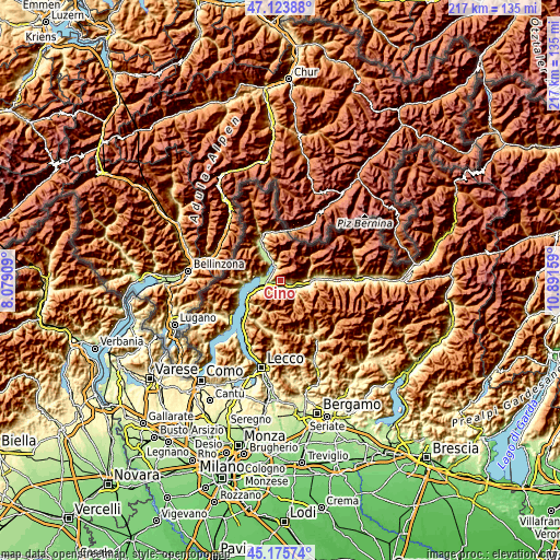 Topographic map of Cino