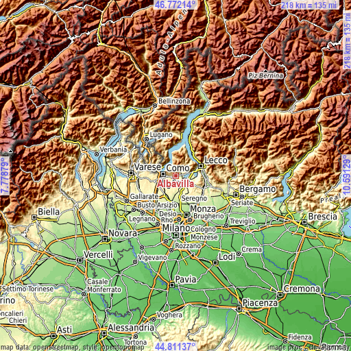 Topographic map of Albavilla