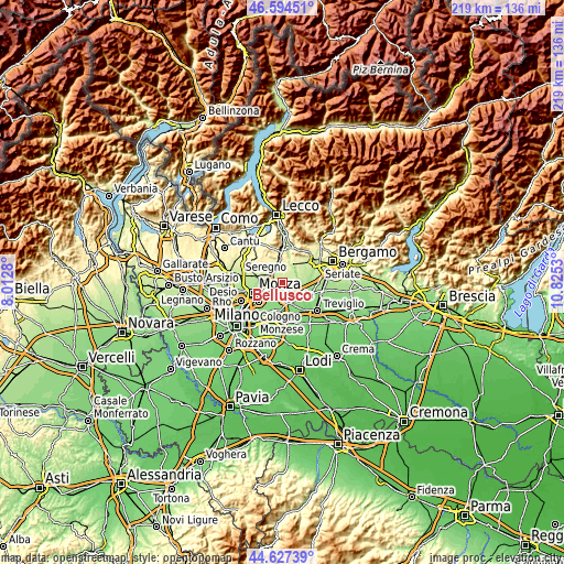 Topographic map of Bellusco