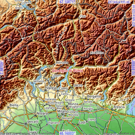 Topographic map of Consiglio di Rumo