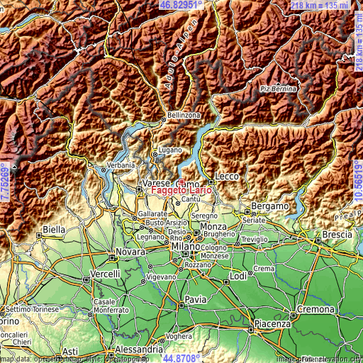 Topographic map of Faggeto Lario