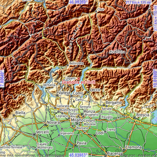 Topographic map of Grandola ed Uniti